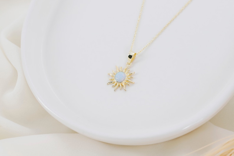 Elegant White Opal Sun Necklace by NecklaceDreamWorld Perfect Design Sunshine Pendant Celestial Jewelry in Silver, Gold And Rose image 6