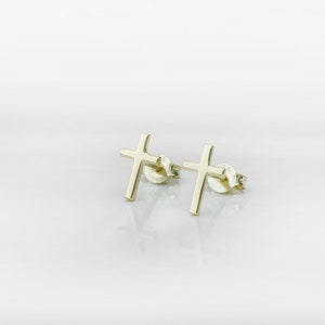14K Gold Stud Cross Earrings, Minimalist Delicate Cross Jewelry by NecklaceDreamWorld, Perfect Birthday Gifts image 8