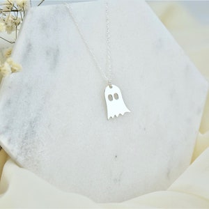 Sterling Silver Tiny Ghost Necklace Halloween Ghost Necklace Kids Necklace Cute Spooky Boo Emoji Halloween Gift Gift for Her image 4