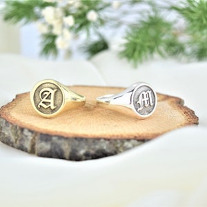 Signet Ring Initial Engraved Signet Ring Sterling Silver, Gold and Rose Gold Personalized Initial Ring Gold Signet Ring image 7
