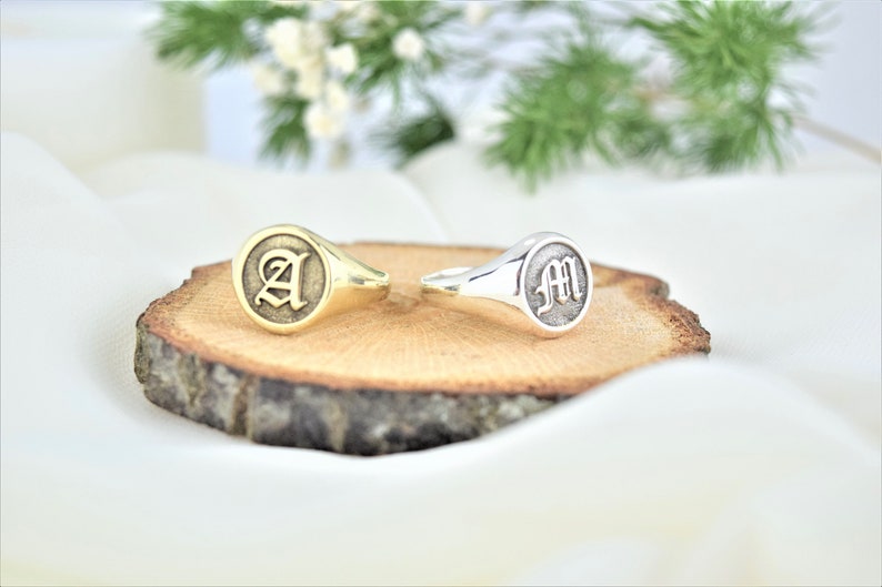 Signet Ring Initial Engraved Signet Ring Sterling Silver, Gold and Rose Gold Personalized Initial Ring Gold Signet Ring image 7