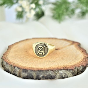 Signet Ring Initial Engraved Signet Ring Sterling Silver, Gold and Rose Gold Personalized Initial Ring Gold Signet Ring image 4