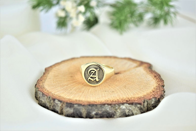 Signet Ring Initial Engraved Signet Ring Sterling Silver, Gold and Rose Gold Personalized Initial Ring Gold Signet Ring image 4