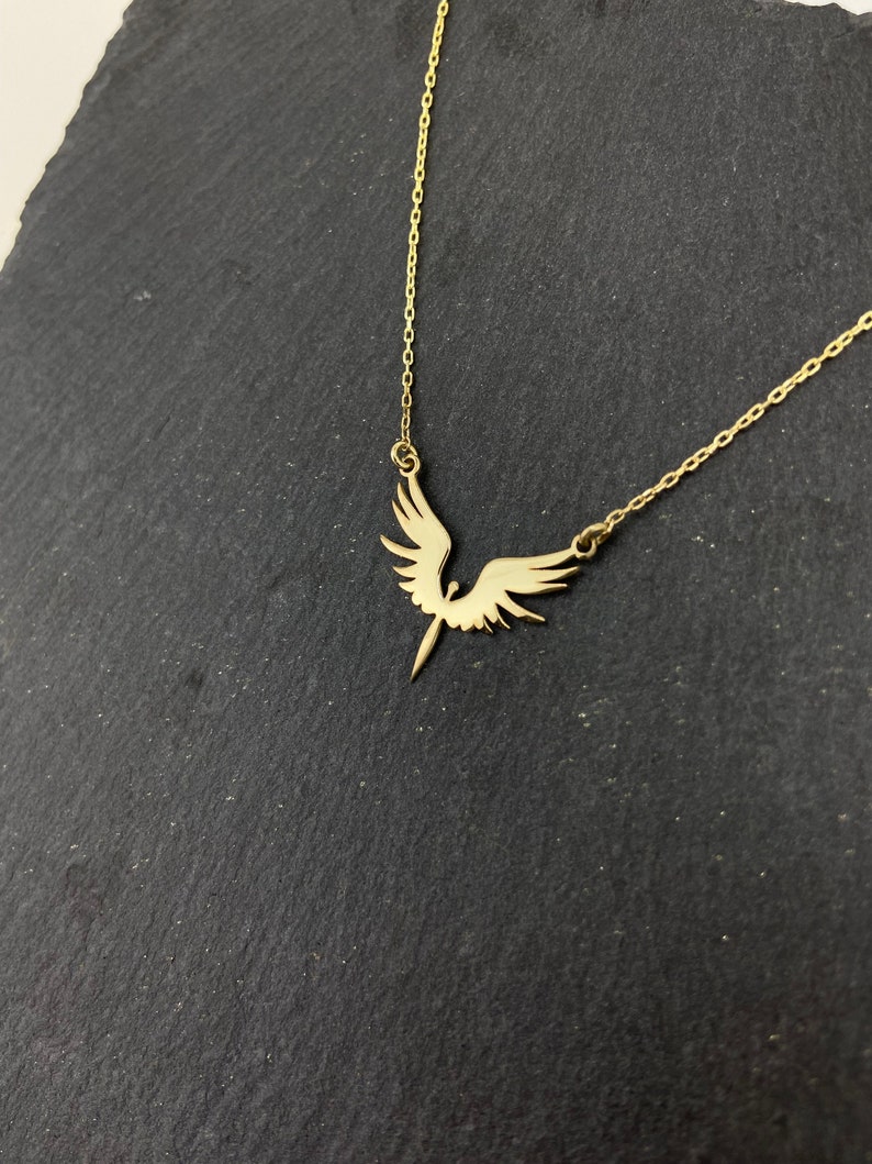 Unique Phoenix Gold Necklace Michael Angel Dainty Necklace Mythologic Simurg Necklace Special Bird Necklace Gift for Her, Him image 6