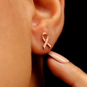 Rose gold awareness ribbon earrings