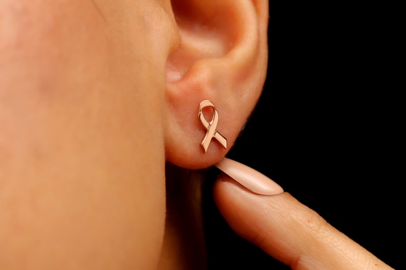 Rose gold awareness ribbon earrings
