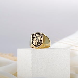 Family Crest Coat of Arms Shield Signet Ring, Sterling Silver Personalized Jewelry Gifts for Her and Him by NecklaceDreamWorld image 6