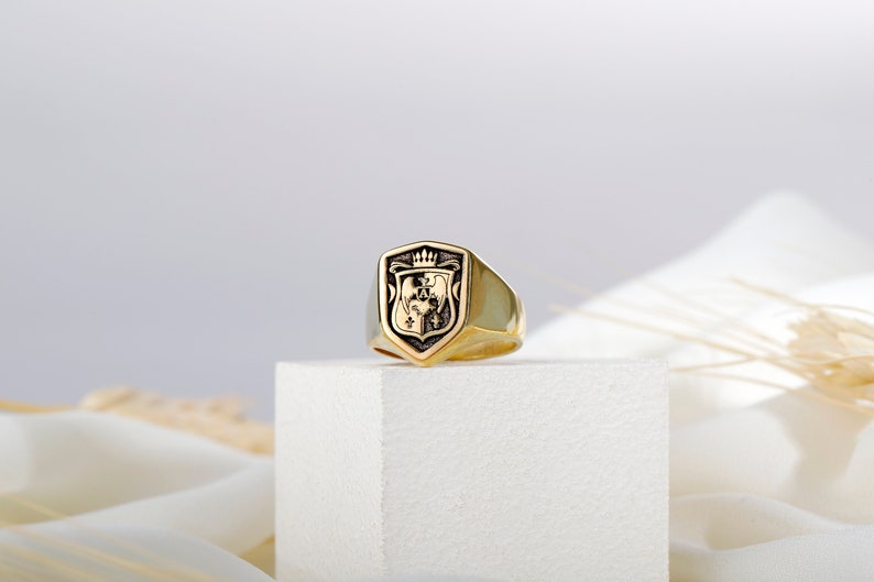 Family Crest Coat of Arms Shield Signet Ring, Sterling Silver Personalized Jewelry Gifts for Her and Him by NecklaceDreamWorld image 6