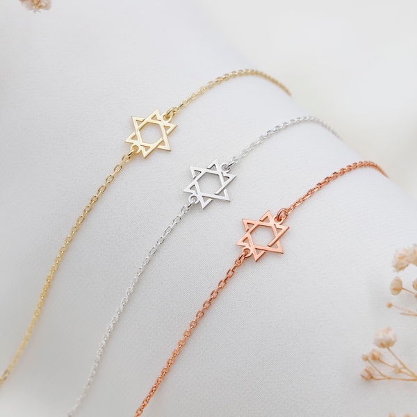 14K Gold Star of David Bracelet • Magen Star Jewish Bracelet by NecklaceDreamWorld