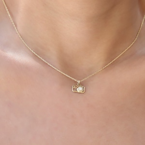 Sterling Silver Camera Necklace: CZ Diamond Photographer Gift