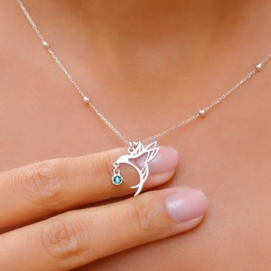 Hummingbird Necklace with Birthstone by Necklace DreamWorld • Good Luck, Love Necklace • Gold Bird Bird Jewelry with Beaded Ball Chain