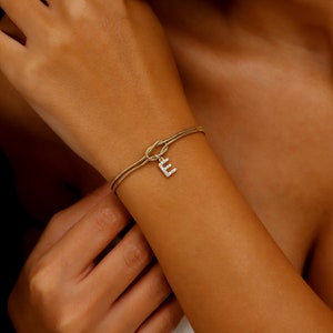 Custom 14K Gold Infinite Love Knot Bracelet with CZ Diamond Letter by NecklaceDreamWorld Dainty Friendship Bracelets image 7
