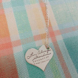 Engraved Heart Necklace Silver, Custom Heart Necklace, Handwriting Necklace Heart, Heart Necklace Personalized