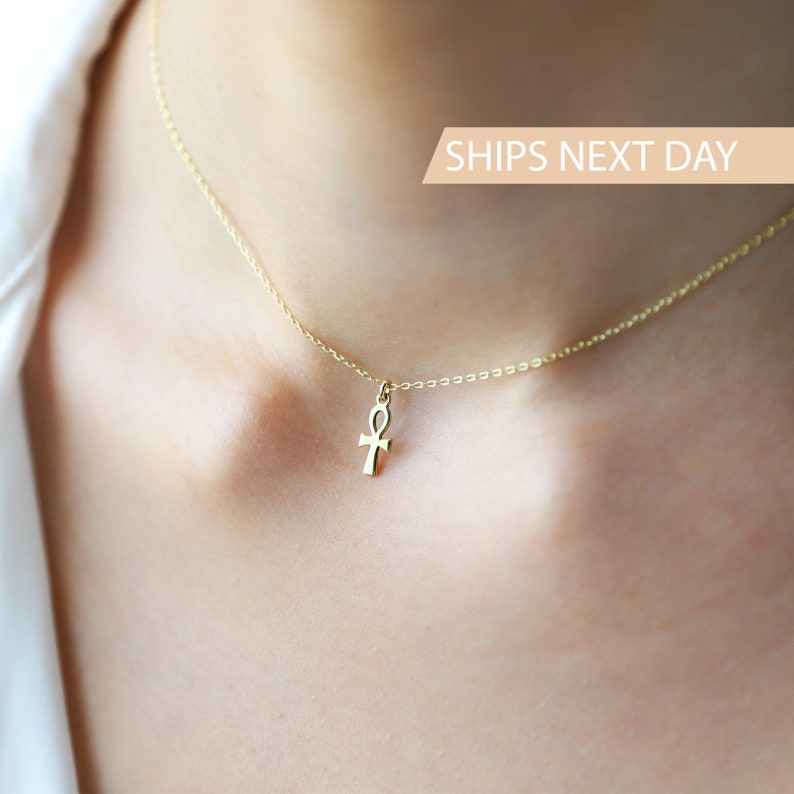 Minimal Gold Ankh Necklace, Ancient Symbol Pendant Necklace • Egyptian Ankh Jewelry, Last Minute Anniversary, Birthday, Christmas Gifts 
