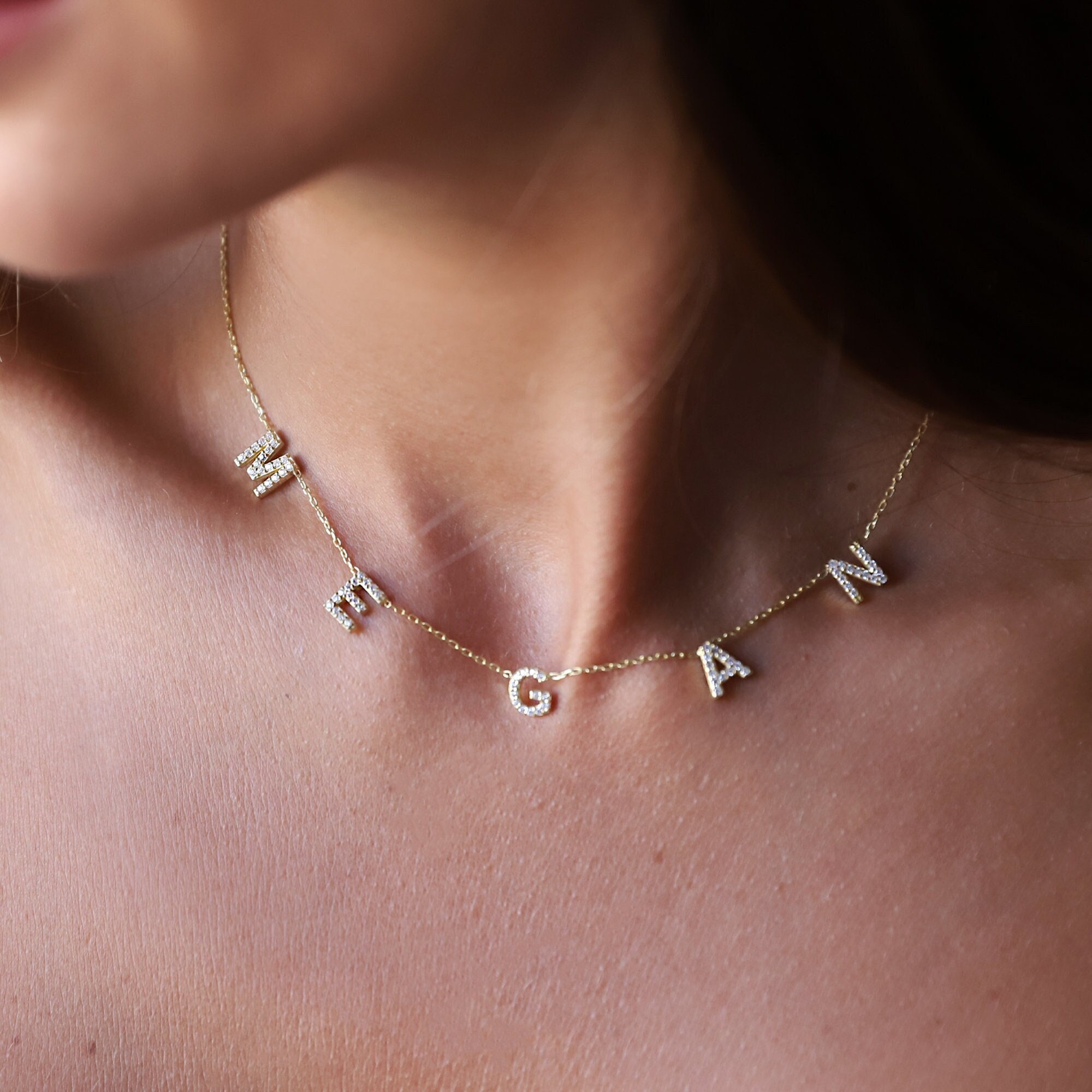 Dainty Pave CZ Diamond Initial Necklace, Personalized Name Jewelry