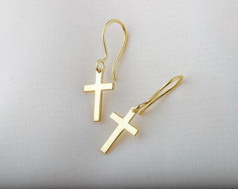 14k Gold Fillled Cross Earrings for Women, Dainty Christian Jewelry, Everyday Earrings in Sterling Silver and Rose by NecklaceDreamWorld