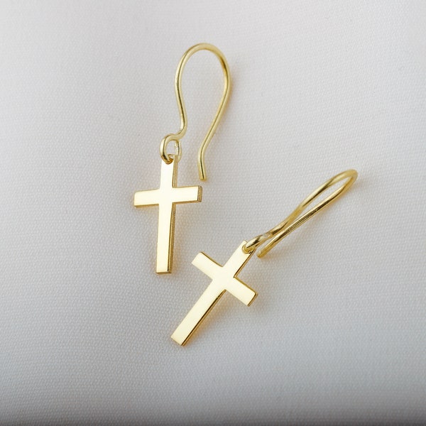 14k Gold Fillled Cross Earrings for Women, Dainty Christian Jewelry, Everyday Earrings in Sterling Silver and Rose by NecklaceDreamWorld