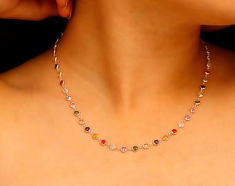 Collana Donna Namana Oro Con Pietra Colorata Taglio Baguette | Ciondolo Singolo In Zirconia Cubica | Catena 40 Cm + 5 Cm Di Estensione