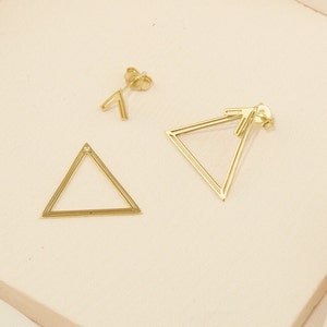 14K Gold Ear Jacket Earrings, Triangle Earring, Dainty Double Geometric Earrings, Special Design Earrings by NeckaceDreamWorld in Silver image 5