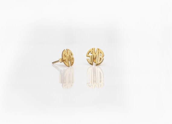 Stud Monogram Earrings Gold Custom Initial Earrings Wedding