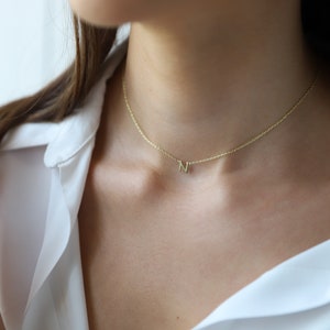 14K Solid Gold Choker Initial Necklace Personalized • Custom Letter Necklace for Women • Real Gold Dainty Birthday Gifts for Her