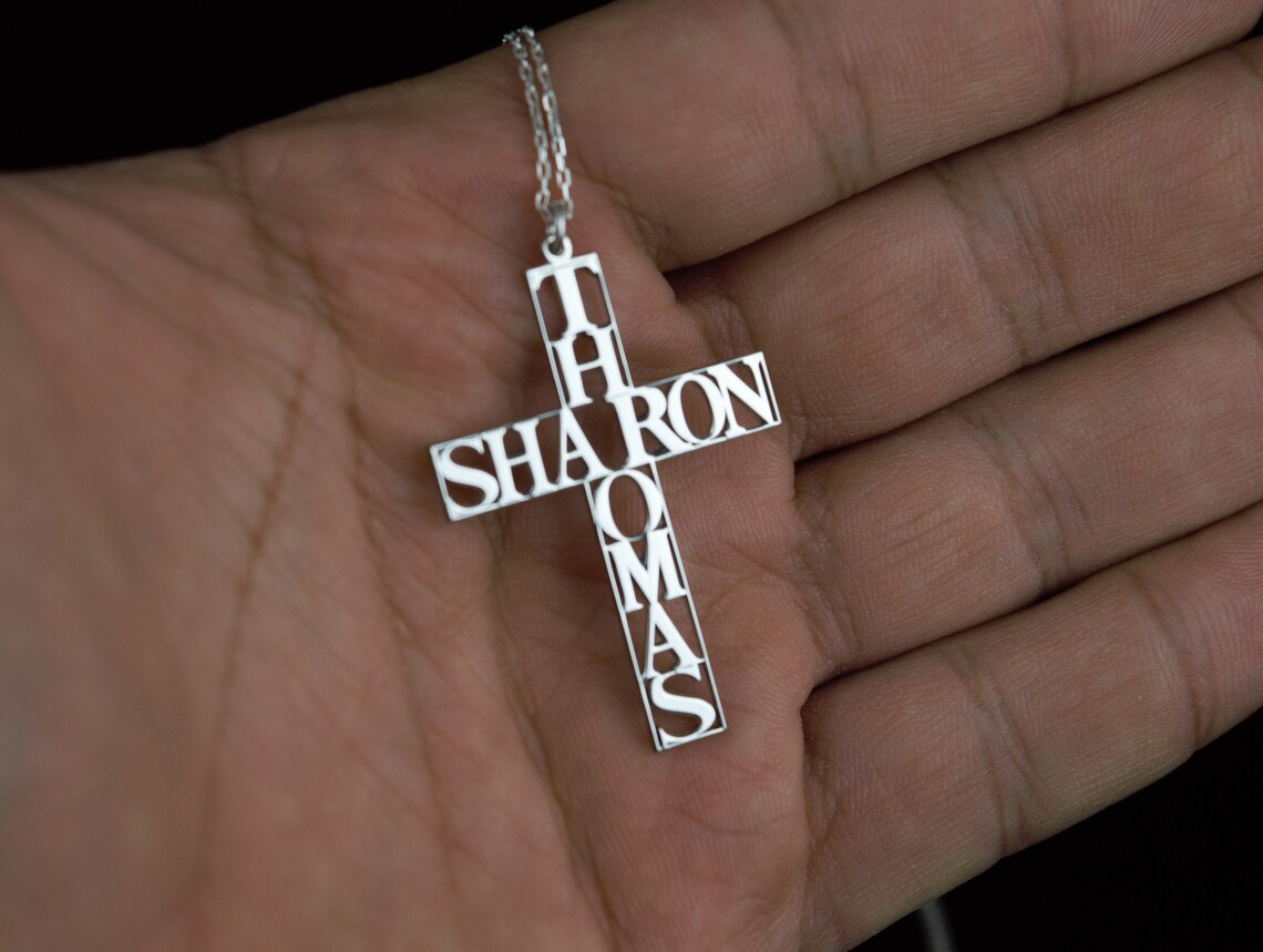 925 Sterling Silver Handmade Name Cross Necklace Custom Name Etsy