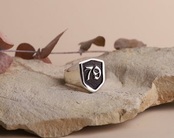 Men Signet Rings, Initial, Letter, Number Handmade Shield Jewelry • Personalized Sterling Silver, Gold And Rose Gold Gifts for Him