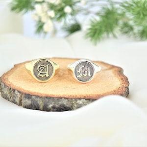 Signet Ring Initial Engraved Signet Ring Sterling Silver, Gold and Rose Gold Personalized Initial Ring Gold Signet Ring image 2