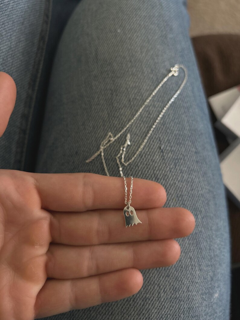 Sterling Silver Tiny Ghost Necklace: Halloween Spooky Boo Emoji