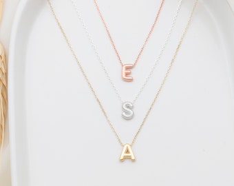 Rose Gold Filled 3D Hellium Moveable Letter Necklace, Bubble Initial Jewelry, Customized Puff Letter Jewelry Gifts for Her and Him