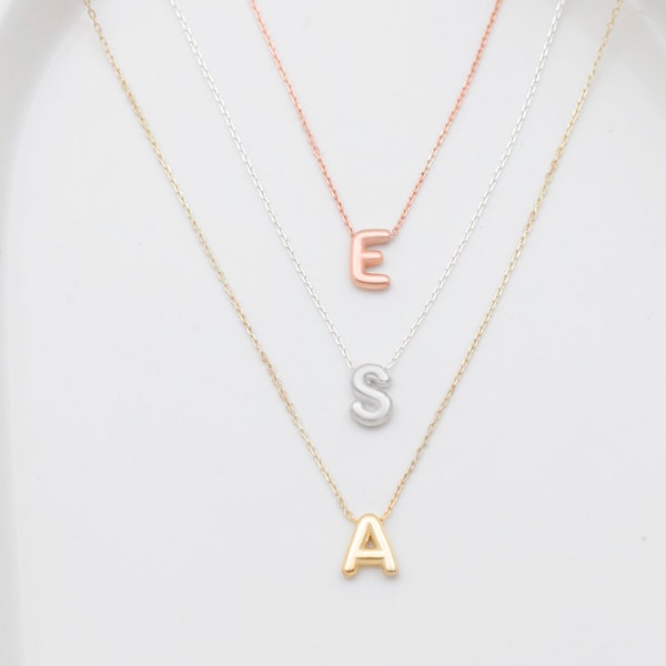 Rose Gold Filled 3D Hellium Moveable Letter Necklace, Bubble Initial Jewelry, Customized Puff Letter Jewelry Gifts for Her and Him