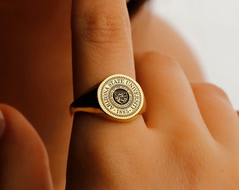 Custom College Class Ring in 14K Solid Gold • School Ring • Graduation Gift • Personalized University Ring • High School Class Ring