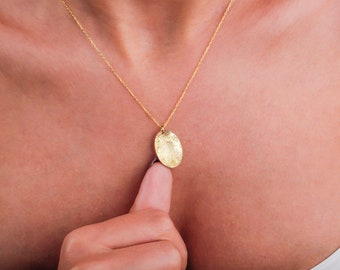 Actual Fingerprint Necklace, Memorial Jewelry Necklace in Sterling Silver • Oval Fingerprint Jewelry • Fingerprint and Handwriting Necklace