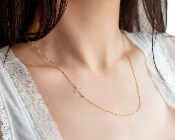 14K Solid Gold Cross Necklace for Women 