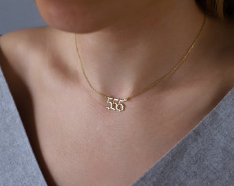 Dainty Sterling Silver Angel Number Necklace, Gold Lucky Number Necklace 111,222,333,444,555,666,777,888,999 | Tiny Birthday Gifts