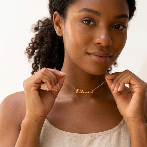 14K Gold Name Necklace: Personalized Cursive Dainty Jewelry