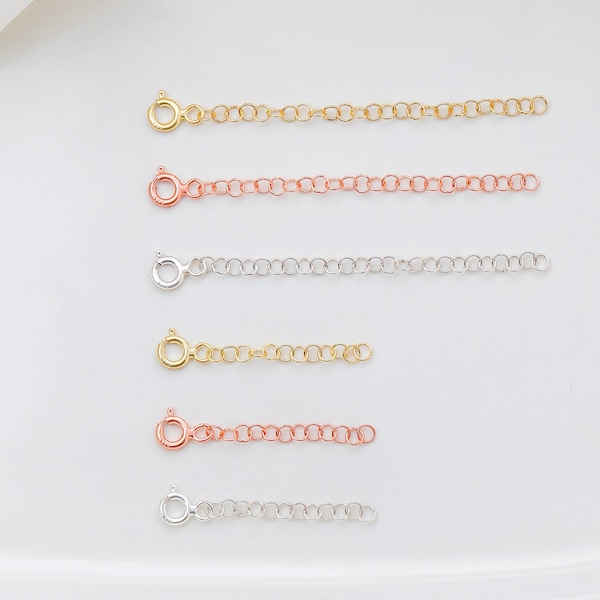 14K Gold Extensions, 925 Sterling Silver Adjustable Extender for Necklace or Bracelet, Removable 1 and 2 inch Chain Extender • Rose Gold