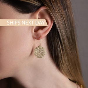 Sacred Geometry Flower of Life Earrings in 14K Gold, Rose Gold and 925 Sterling Silver by NecklaceDreamWorld