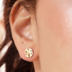 14K Real Gold Dainty Monogram Earrings, Personalized Block Monogram Earrings, Custom Name Earrings