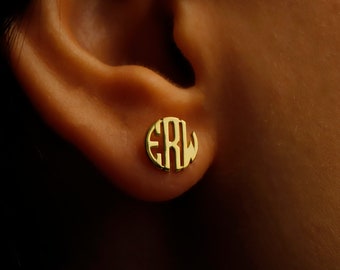 14K Solid Gold Dainty Monogram Earrings | Block Monogram Earrings | Gold, Rose Gold, White Gold | Solid Gold Earrings