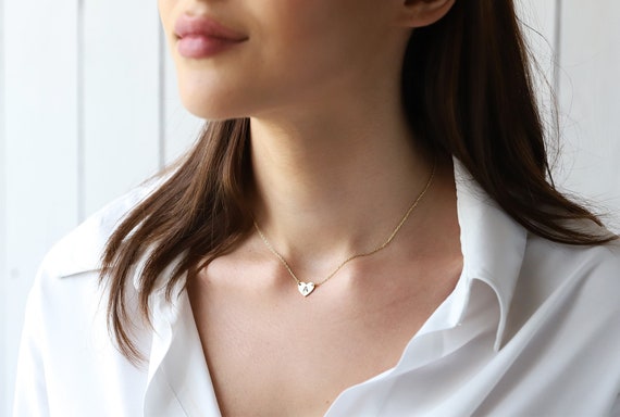 Heart Necklace Gold Choker, Personalized Initial Jewelry | Minimal Letter Necklace Silver