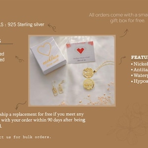 May include: A gold-toned jewelry set featuring a circular tree-of-life pendant on a delicate chain and two rectangular drop earrings. The items are displayed alongside a white gift box with a heart graphic and a small card with a red heart icon.