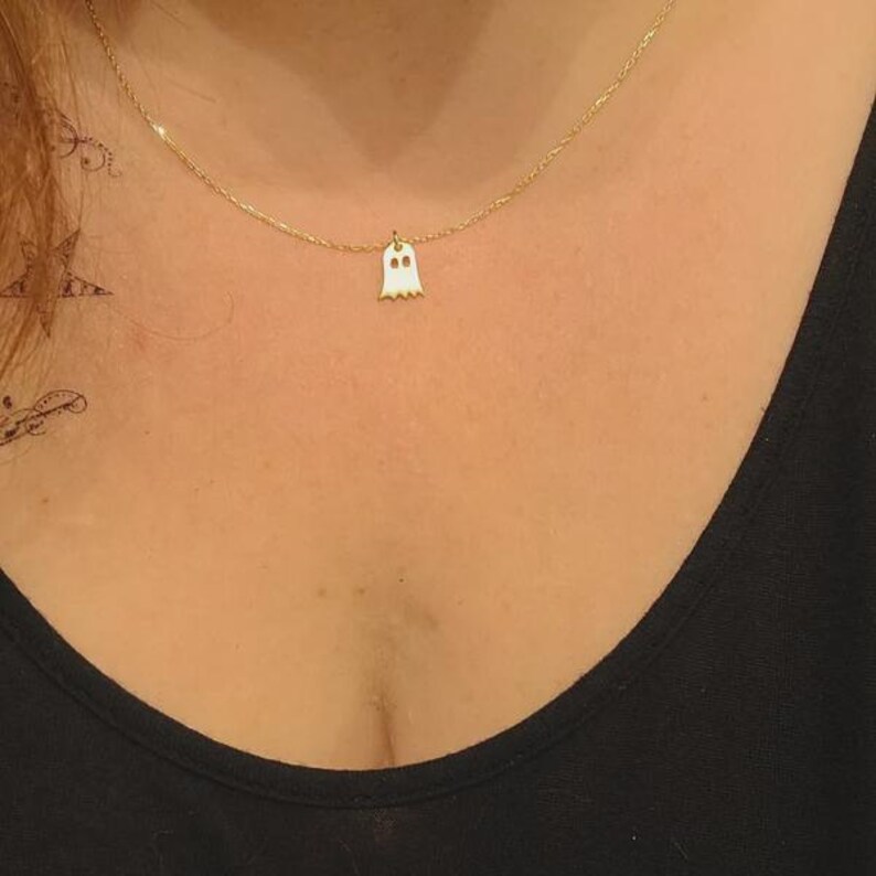 Sterling Silver Tiny Ghost Necklace: Halloween Spooky Boo Emoji