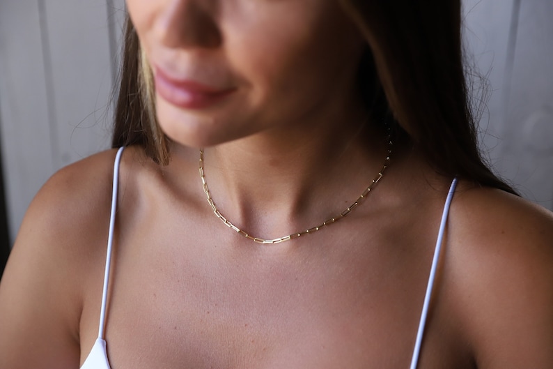 Dainty Layering Link Chain Necklaces Layered Small Paper Clip Necklace Sterling Silver, Gold and Rose Gold Jewelry by NecklaceDreamWorld image 1