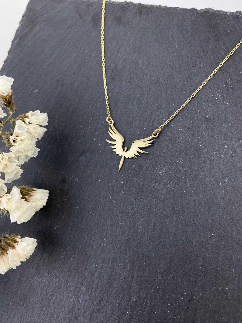 Unique Phoenix Gold Necklace Michael Angel Dainty Necklace Mythologic Simurg Necklace Special Bird Necklace Gift for Her, Him image 3