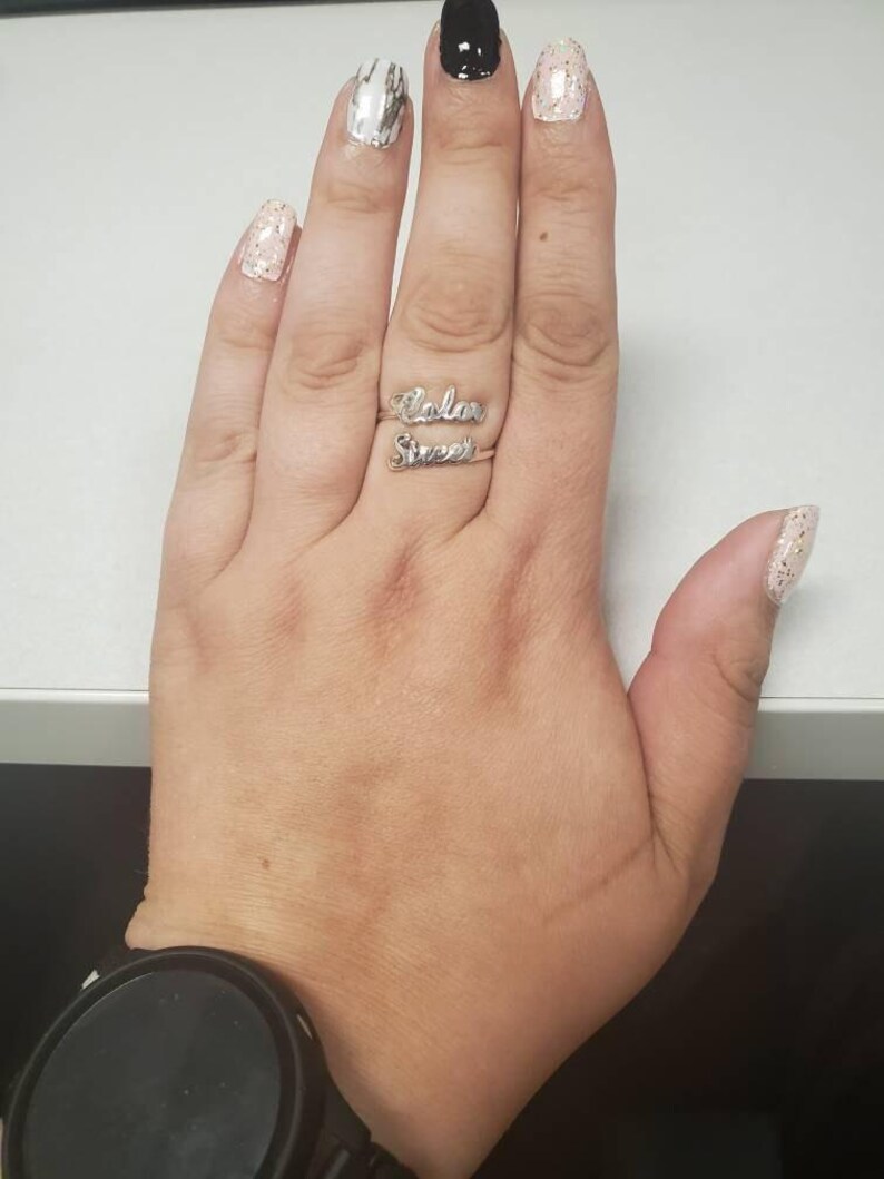 Custom Double Name Ring Gold • Two Personalized Cursive Name Rings • Women Name Jewelry