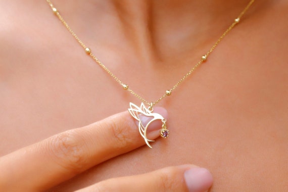 Hummingbird Necklace With Birthstone by Necklace Dreamworld Good