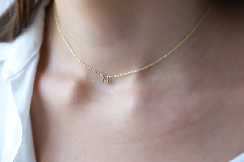 14K Solid Gold Choker Initial Necklace Personalized Custom Letter Necklace for Women Real Gold Dainty Birthday Gifts for Her image 3