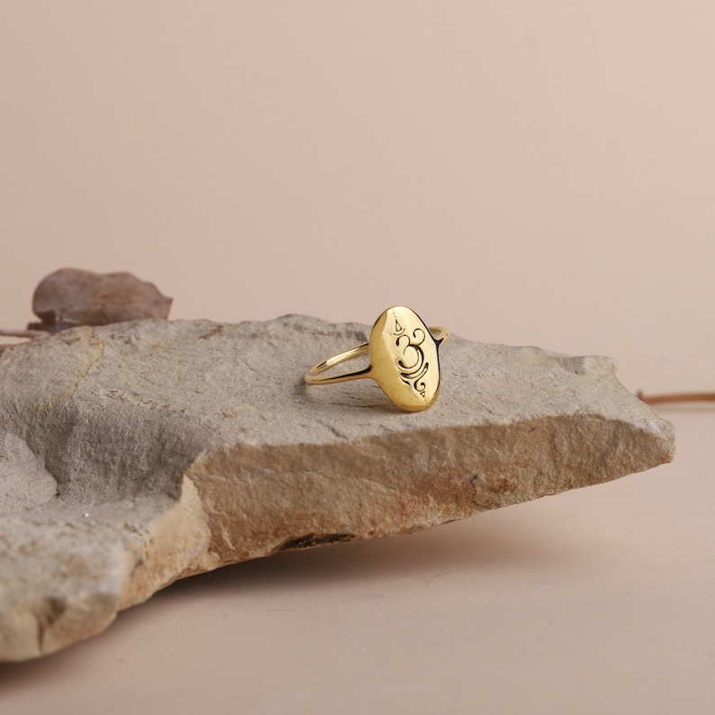 Cute Yoga Symbol Breathe Ring Gold, Sterling Silver Ohm Ring Dainty Spiritual Ring Gifts for Her image 1
