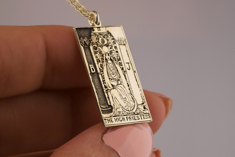 Handmade Tarot Card Tag Necklace in 0.925 Sterling Silver Tarot Charm Necklace in Gold Spiritual Jewelry Birthday Gifts, Unique Gift image 2